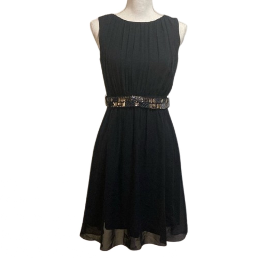 Esprit dress dark navy blue CHIFFON sleeveless formal party dress beaded belt